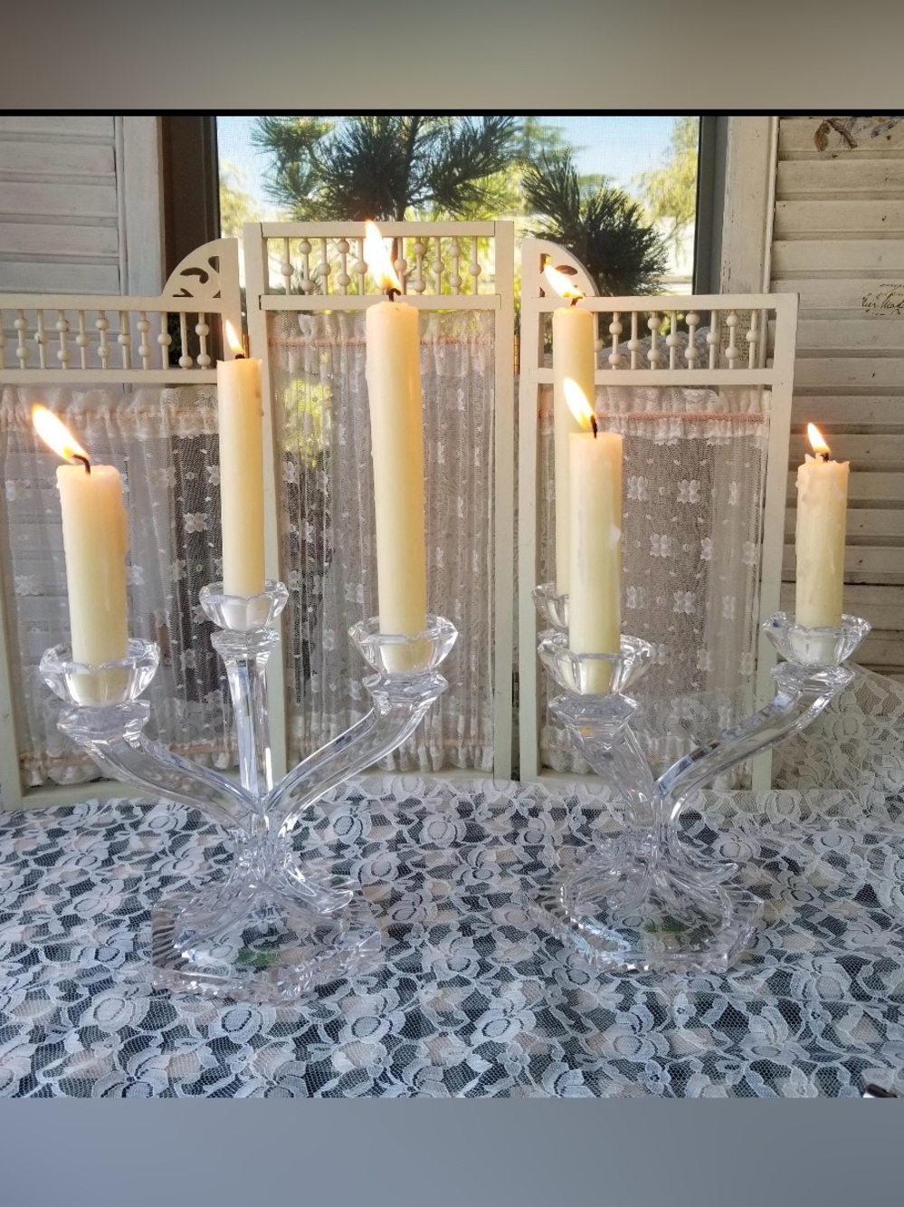 PAIR Galway Irish Crystal 3-Branch Candelabras